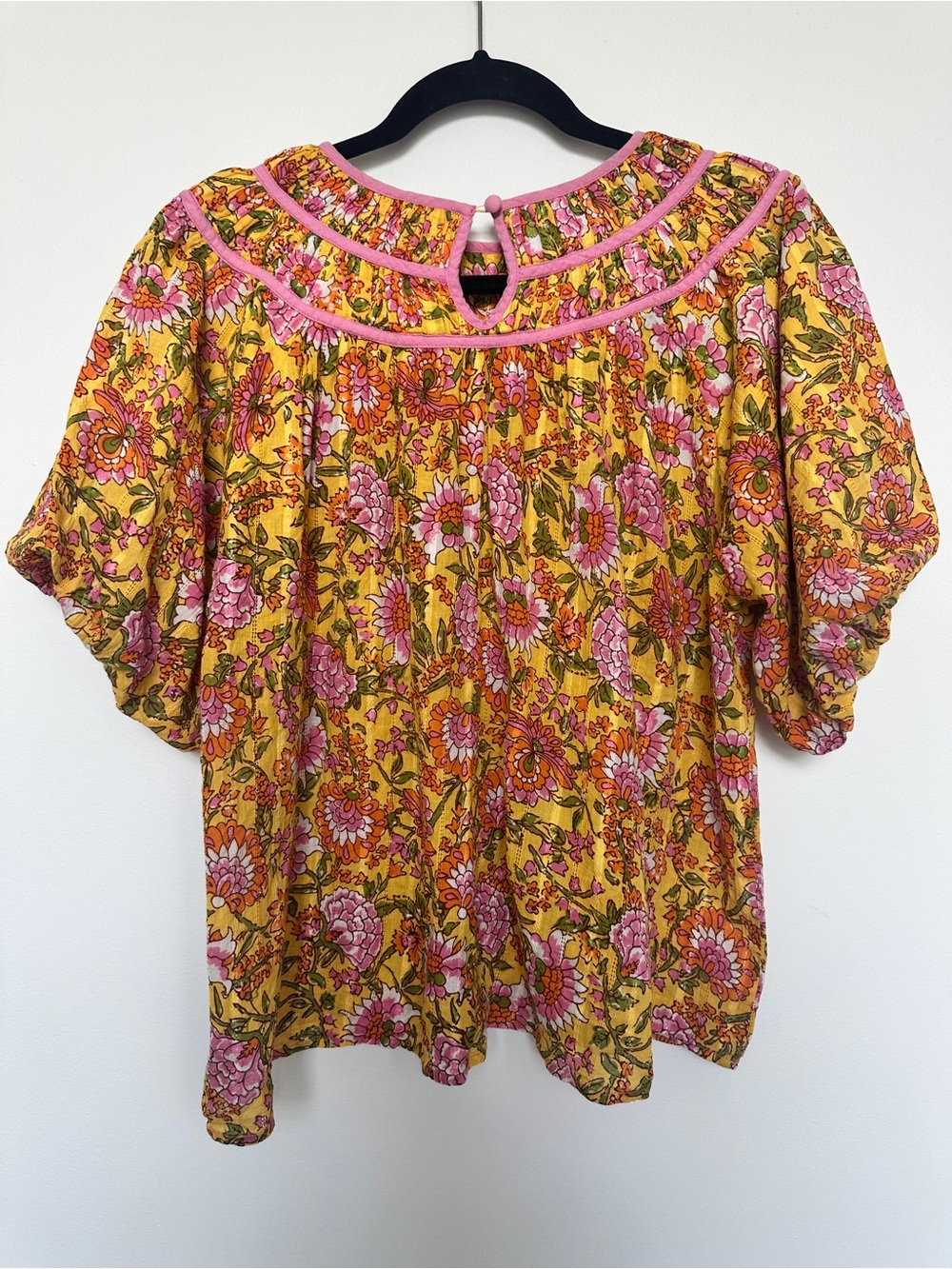 THML Floral Puff Sleeve Blouse in Yellow and Pink - Picture 7 of 10